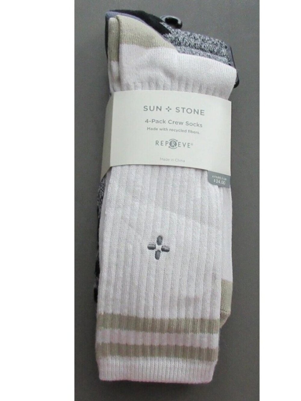 Sun + Stone Men's 4-Pair Double Stripe Crew Socks, Gray Variety Pack, Shoe 7-12